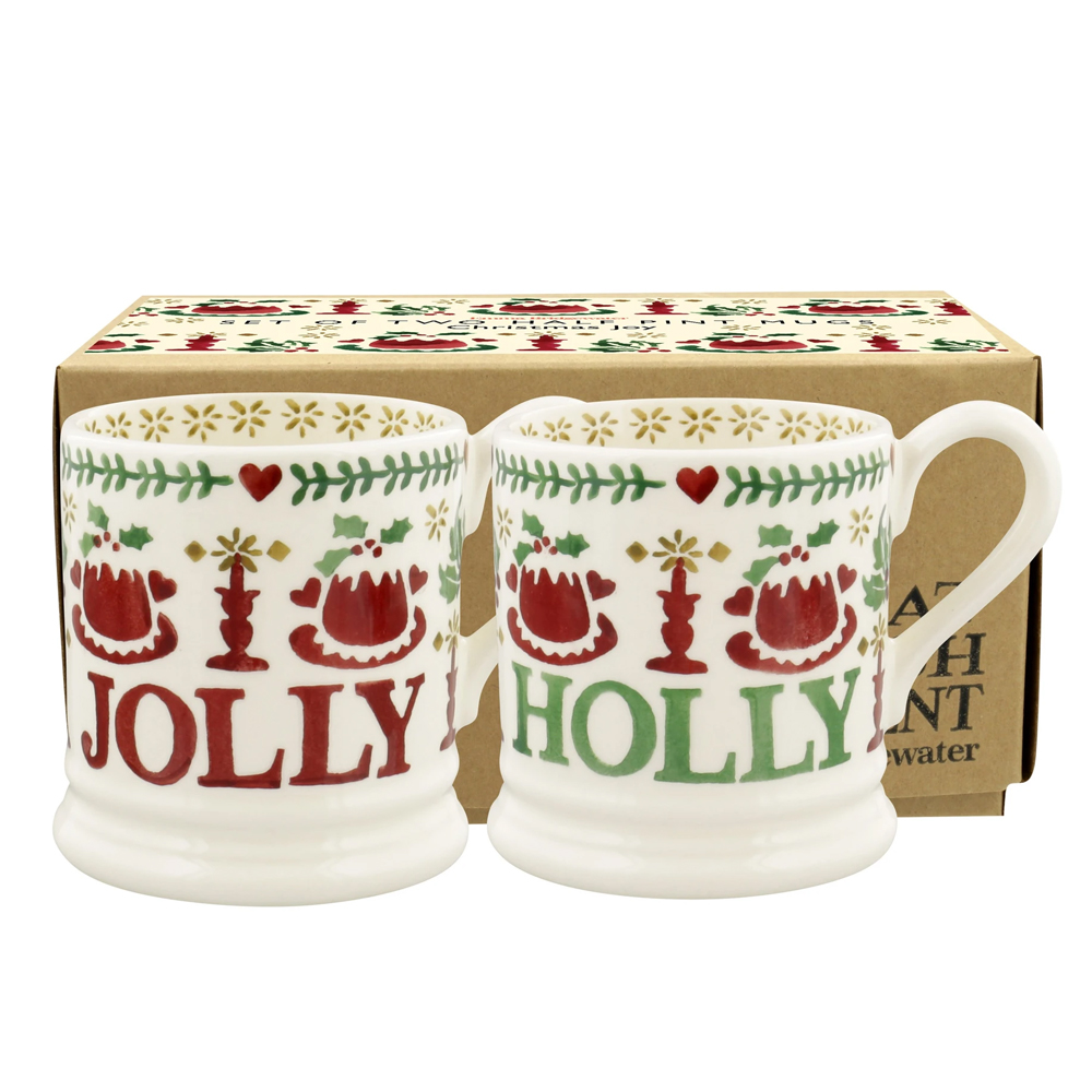 Emma Bridgewater Christmas Joy Set Of 2 1/2 Pint Mugs Boxed 