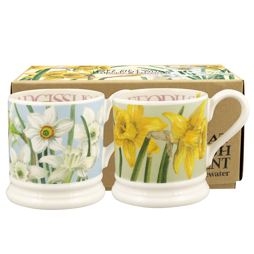 Emma Bridgewater Daffodils & Narcissus Set Of 2 1/2 Pint Mugs Boxed 
