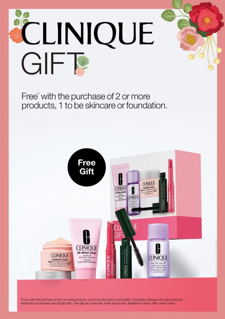 Clinique free gift with purchase set including skincare and makeup products