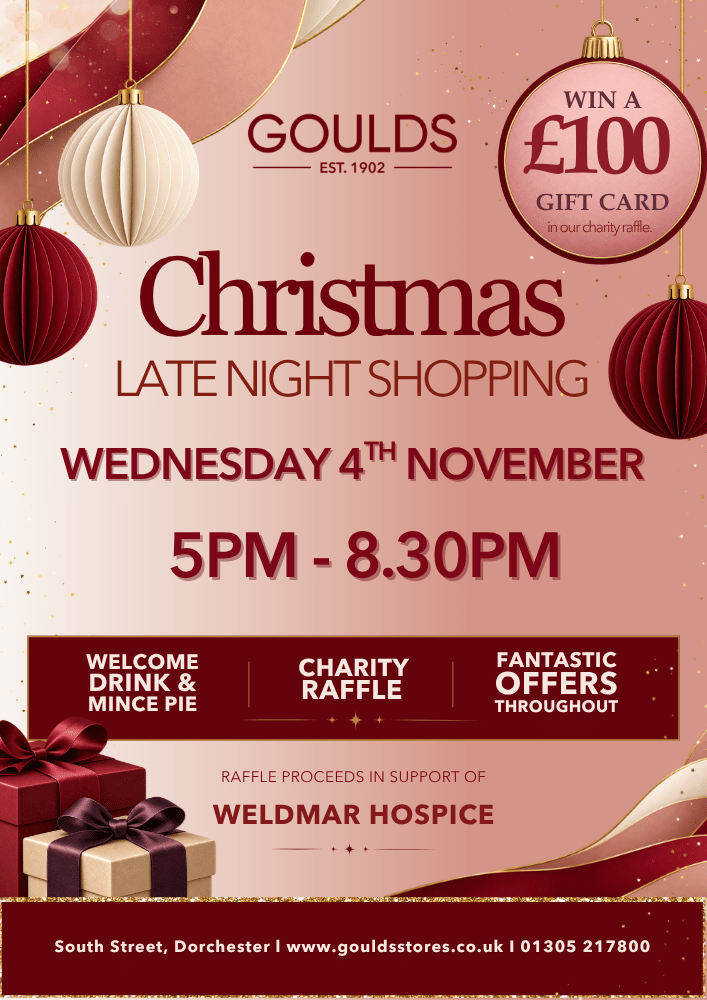 Goulds Christmas Advertisement Poster about the Christmas Late Night Shopping Event announcing about special offers, competitions charity raffle and more.