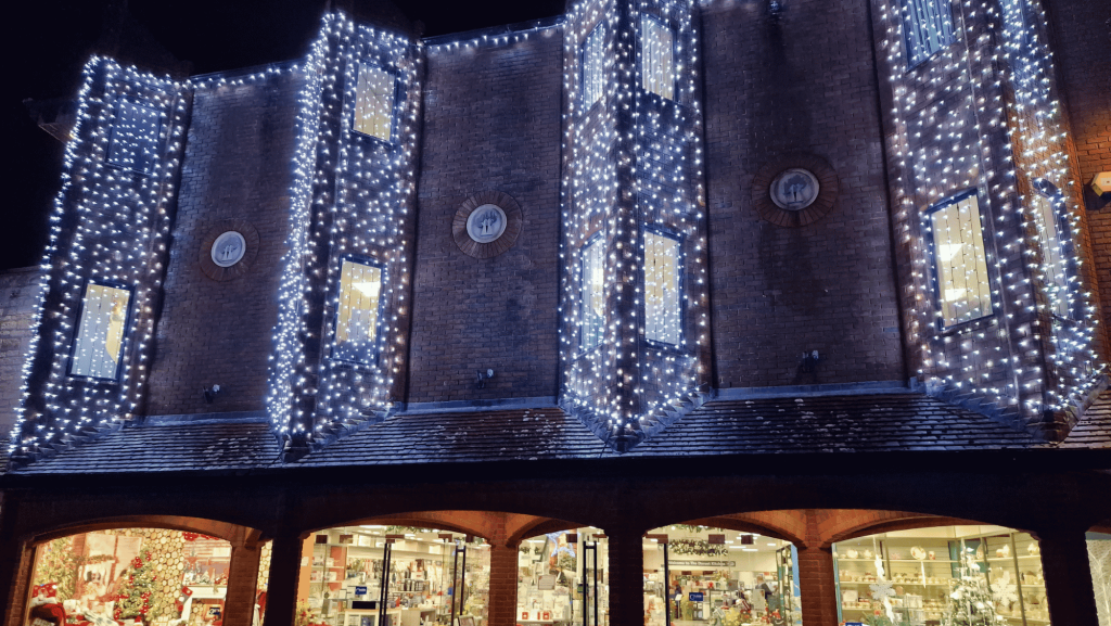 Christmas Lights Outside the Goulds Department Store in Dorchester taken on a late night shopping event.